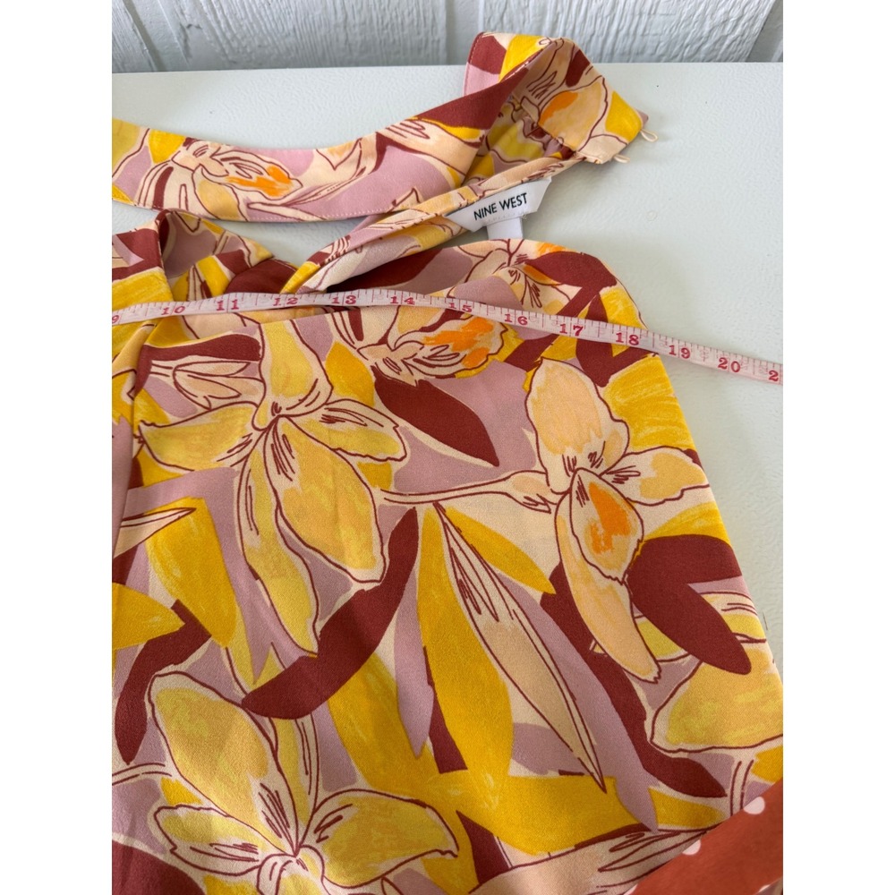 Nine West Womens Floral Halter Jumpsuit Size L Yellow Pink Wide Leg - Picture 8 of 10